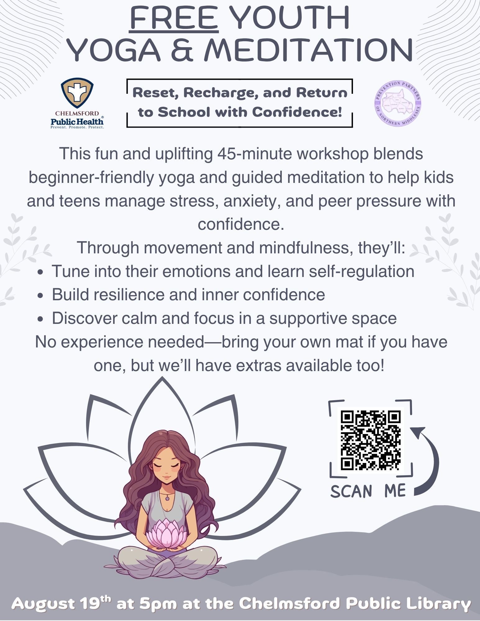 Yoga Meditation Workshop for Kids Teens Library Flyer